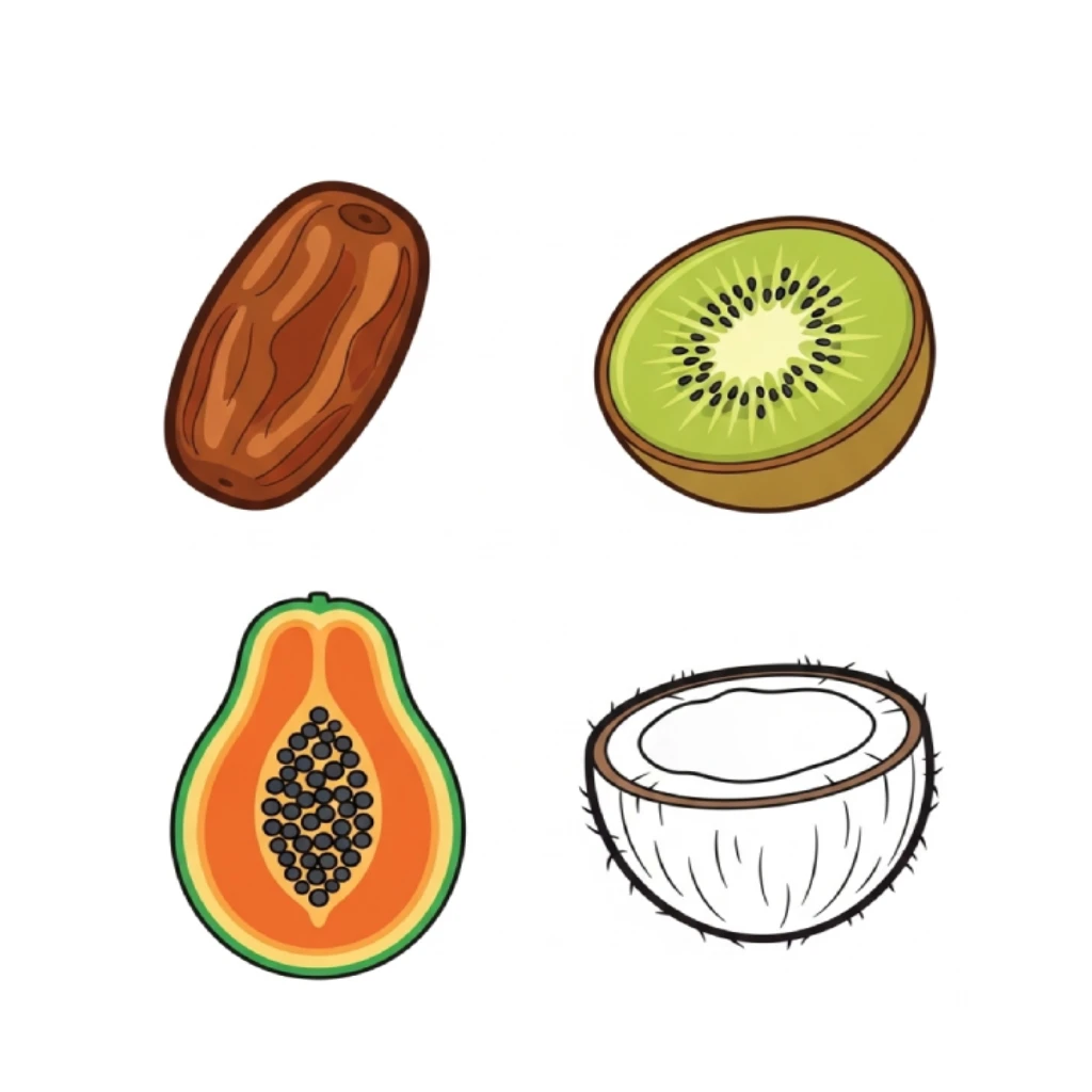 Exotic Fruits Coloring Worksheet for Kids Ages 2–3