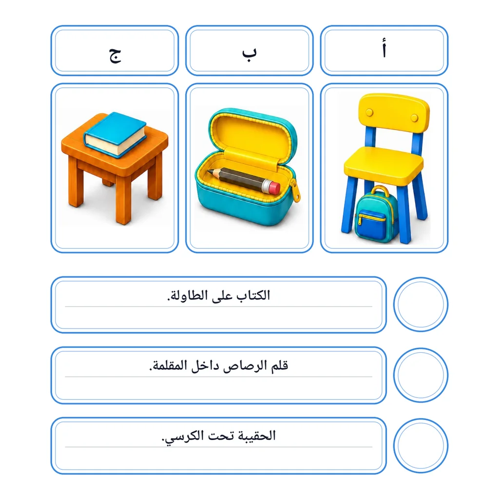 أين الشيء؟ مطابقة الجمل بالصور
