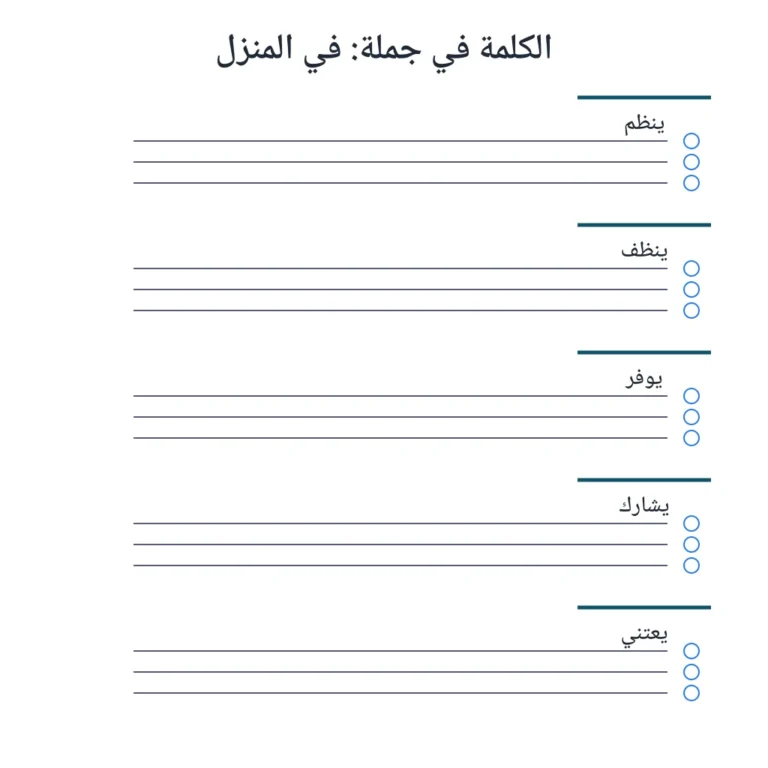 الكلمة في جملة: في المنزل
