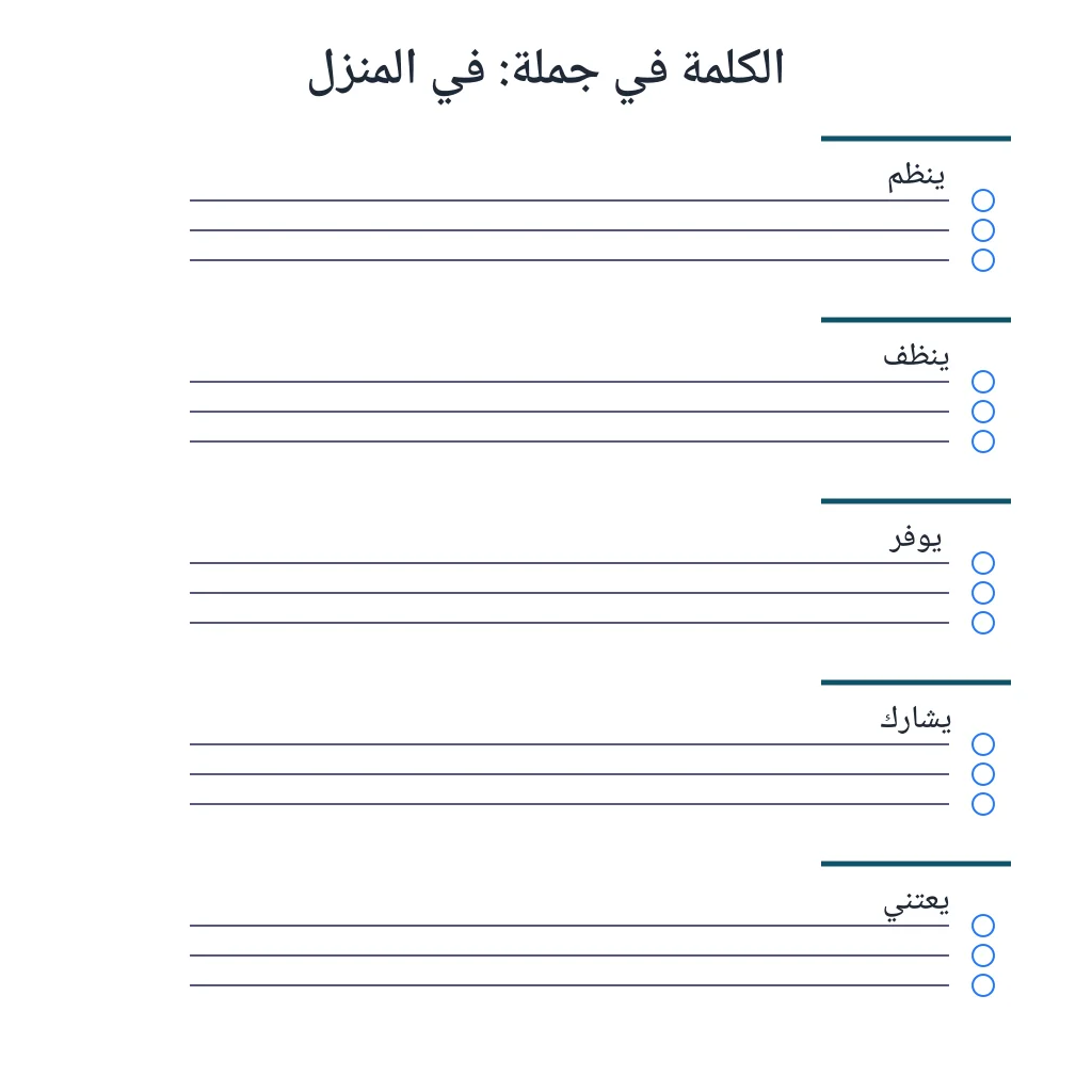 الكلمة في جملة: في المنزل