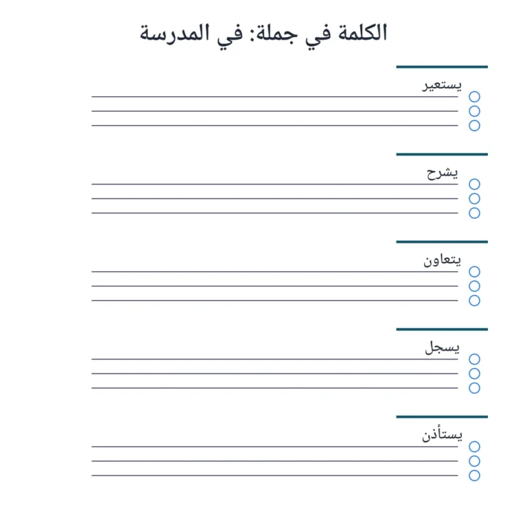 الكلمة في جملة: في المدرسة