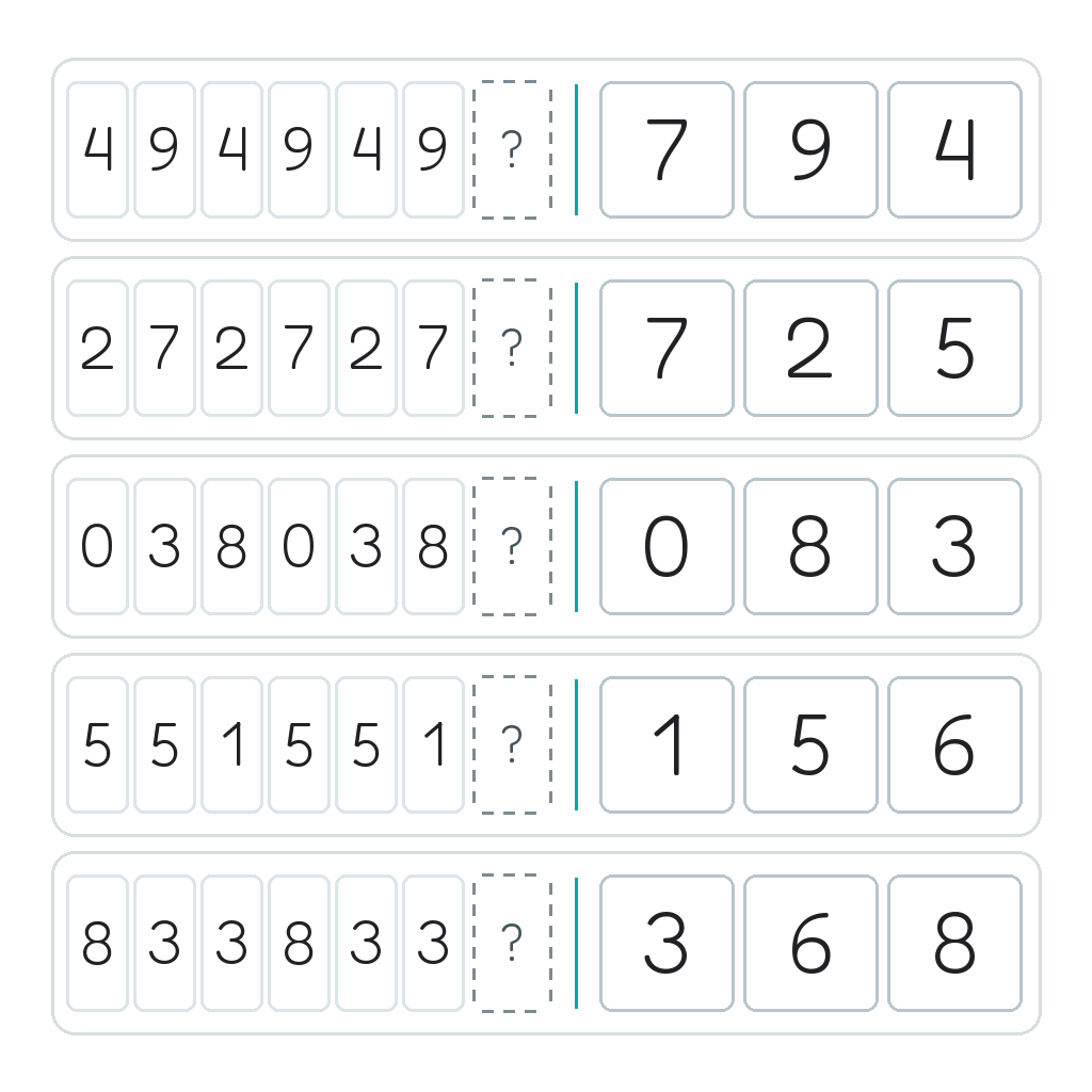 Complete the Pattern – Number Repeat Practice