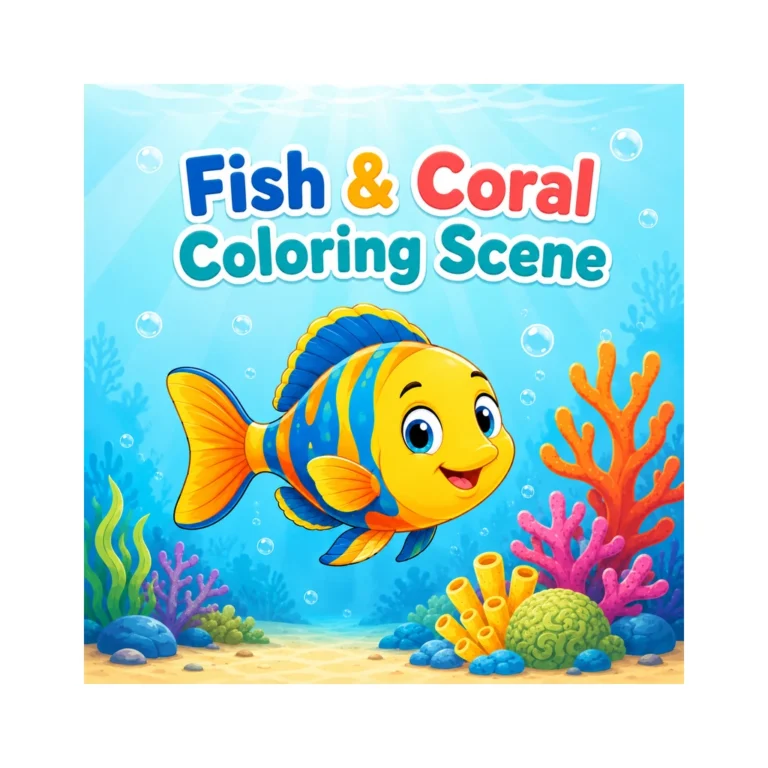 Fish & Coral Coloring Scene