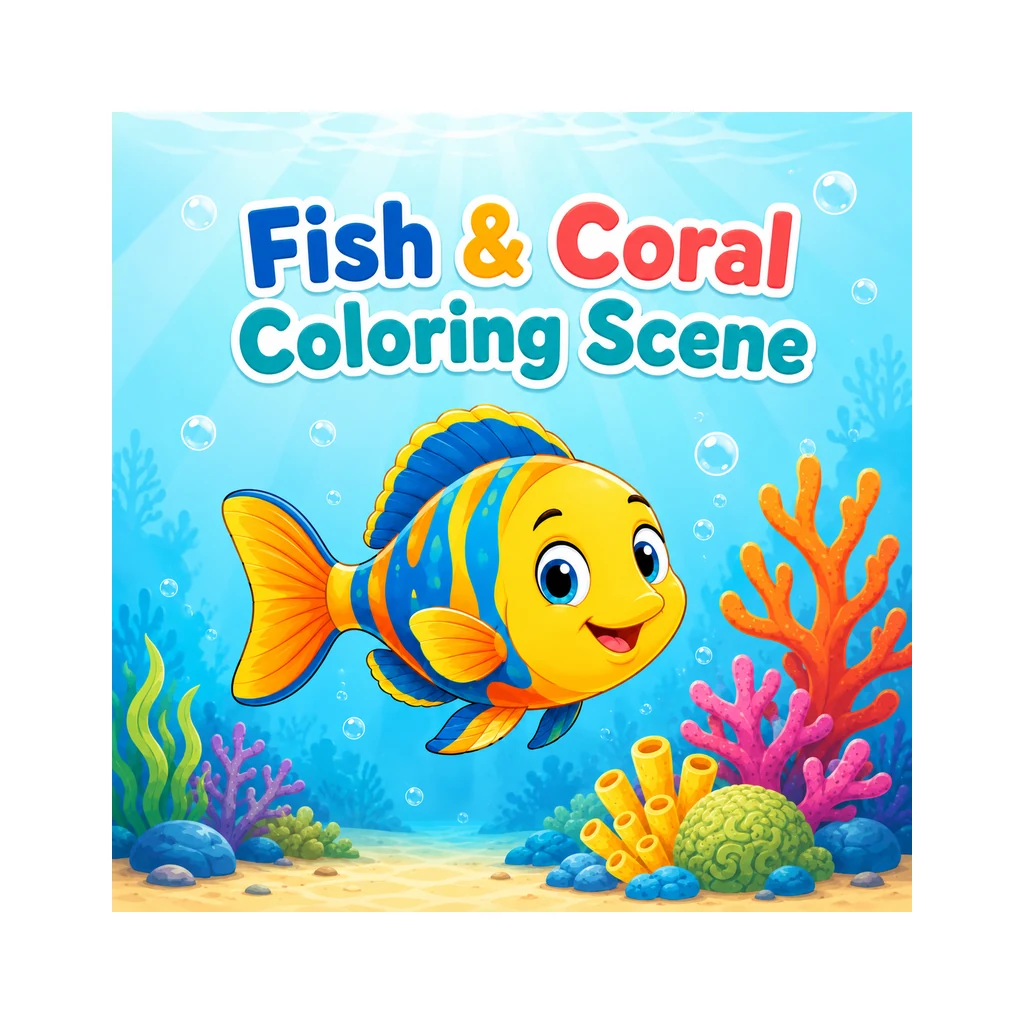 Fish & Coral Coloring Scene