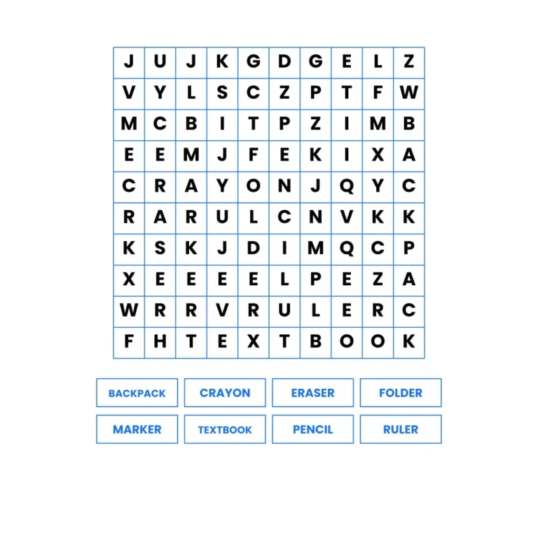 School Supplies Word Search