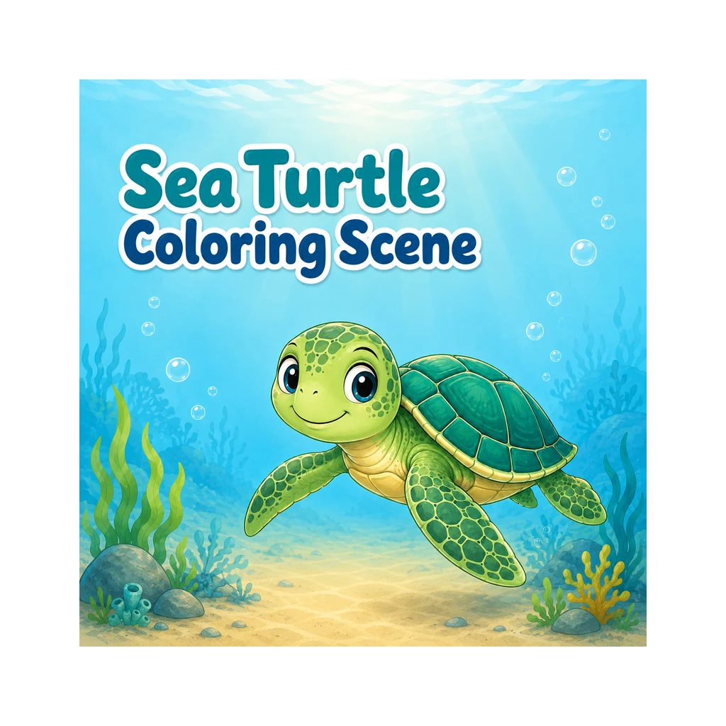 Sea Turtle Coloring Scene
